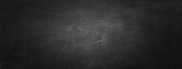 Tuinposter Horizontal black board or chalkboard wall texture background © khwanchai