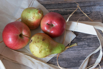 cotton bag with natural bio apple and pear