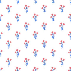 Pattern with blue and pink flowers
