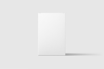 Photorealistic Flat Rectangle Cardboard Package Box Mockup on light grey background. 3D illustration. Mockup template ready for your design. 