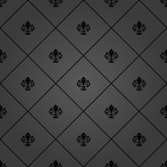 Seamless pattern. Modern geometric ornament with dark royal lilies and diagonal lines. Classic vintage background