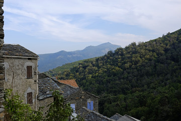 Fototapeta na wymiar french old town stone houses in a mountain village on corsica