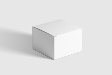 Photorealistic Flat Square Cardboard Package Box Mockup on light grey background. 3D illustration. Mockup template ready for your design. 