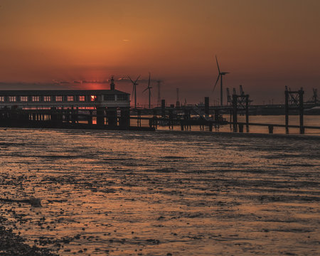 Sunset over pier at Gravesend 