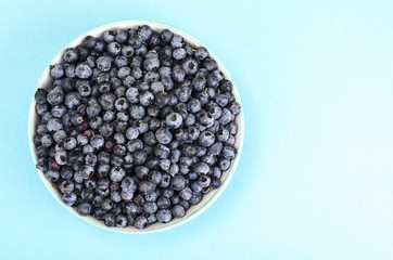 Lot of ripe blue blueberries in bowl