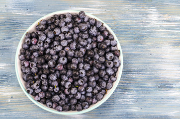 Lot of ripe blue blueberries in bowl