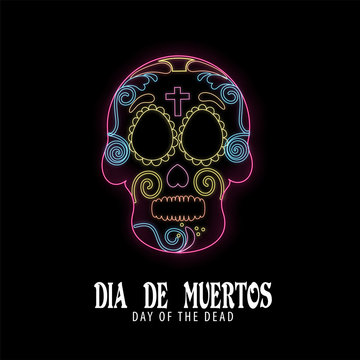 Party template for flyer design for Diya De Muertos (Day Of The Dead) in Spanish Language with ornate skull or calavera on white background.