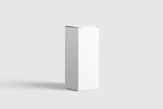 Photorealistic Rectangle Cardboard Package Box Mockup on light grey background. 3D illustration. Mockup template ready for your design. 