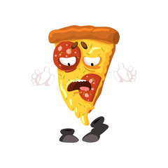 Funny slice of pizza cartoon fast food character vector Illustration on a white background