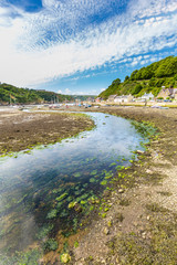 View on the harbor of Fishguard lower town during low tide on he coast of  Pembrokeshire, in Wales, UK
