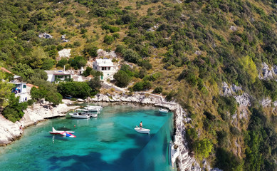 Surreal view at sea landscape in nature boats yacht sailing vacation beach in Croatia island Solta