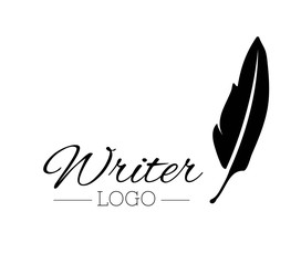 vintage pen feather writer symbol, literature icon, diary sign, black illustration, writer logo templated - obrazy, fototapety, plakaty