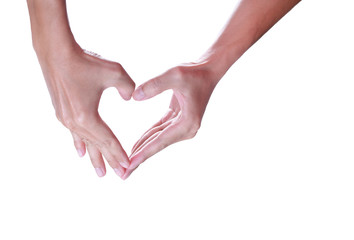 Obraz premium Hand making a heart shape on a white background