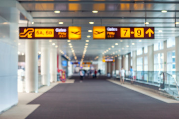 Traveling concept. Travelers walking with a luggage at airport
