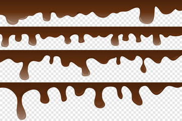 Realistic chocolate stains on a red background. A set of chocolate streaks. Flat design, vector illustration, vector.