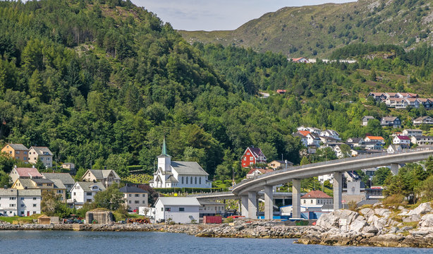 View of Maloy, Norway with bridge connecting it with mainland.
