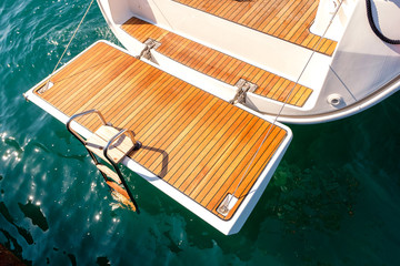 Deck of sailing yacht from teak