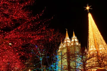 Photo sur Plexiglas Anti-reflet Temple Lumières de Noël du temple mormon de Salt Lake City