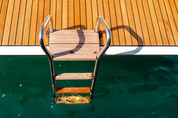 Deck of sailing yacht from teak