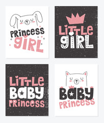 Vector collection of hand drawing posters with animal and slogan about Princess