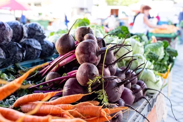 Foto op Canvas Beetroots, carrots, kohlrabi and red cabbage at market. © Moving Moment