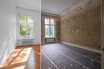 apartment renovation - empty room before and after refurbishment