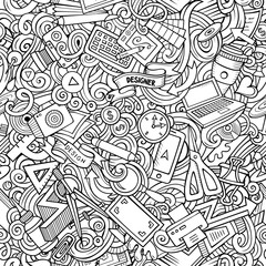 Cartoon cute doodles hand drawn Designer seamless pattern