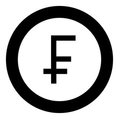 Franc symbol icon black color in round circle