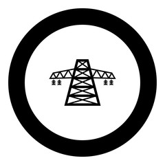 Electric pole post high voltage set line icon black color in round circle