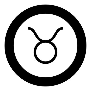 Taurus symbol icon black color in round circle