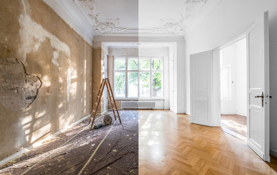 renovation concept - apartment before and after restoration or refurbishment