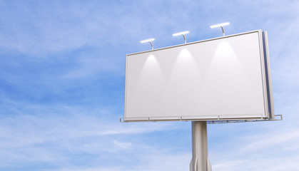3D rendering of blank billboard (empty advertisement) with clouds at night. Empty mockup template