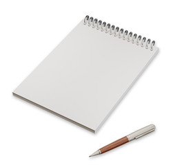 Empty notepad (sketch book) with pen isolated on white background
