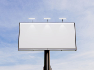 3D rendering of blank billboard (empty advertisement) with clouds. Empty mockup template