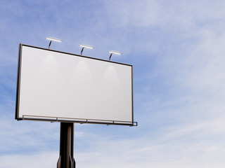 3D rendering of blank billboard (empty advertisement) with clouds. Empty mockup template
