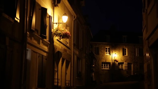 Medieval town at night in Europe - France