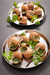 french dish, escargot with butter and parsley