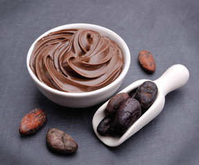 Cream chocolate and cocoa beans