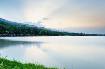 Sunset could sky and lagoon outdoor nature landscape background.