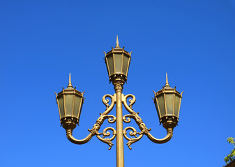 Fototapeta na wymiar Gorgeous street lamp against vibrant blue clear sky of Buenos Aires, Argentina 