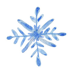 Watercolor snowflake isolated on white background. Symbol of winter. Beautiful decoration.  