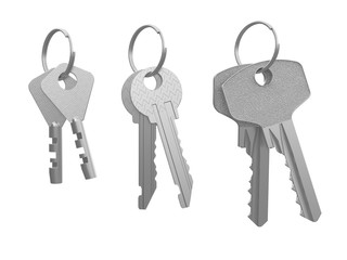 steel or metal keys isolated on a white background 3d rendering