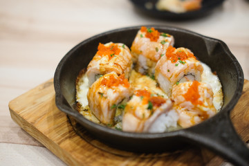 Grilled salmon sushi roll