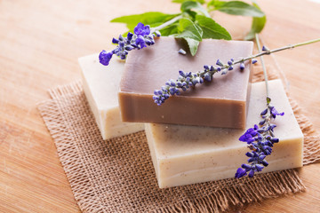 Obraz na płótnie Canvas Homemade Soap with Lavender Flowers