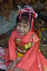 A girl wearing a sitting kimono