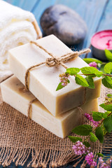 Beautiful spa setting with handmade soap