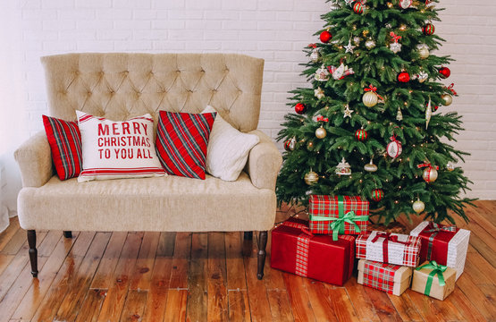 New Year decorations style tartan red gold
