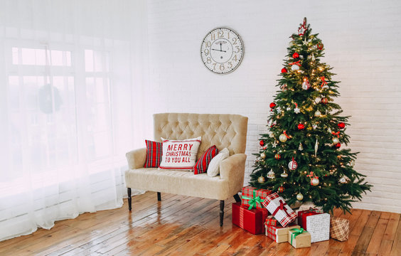 New Year decorations style tartan red gold