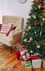 New Year decorations style tartan red gold