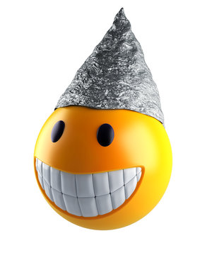 cute smile emoji sphere with tin foil hat